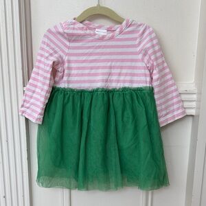 Hanna Andersson Pink and White Striped dress with green tulle skirt